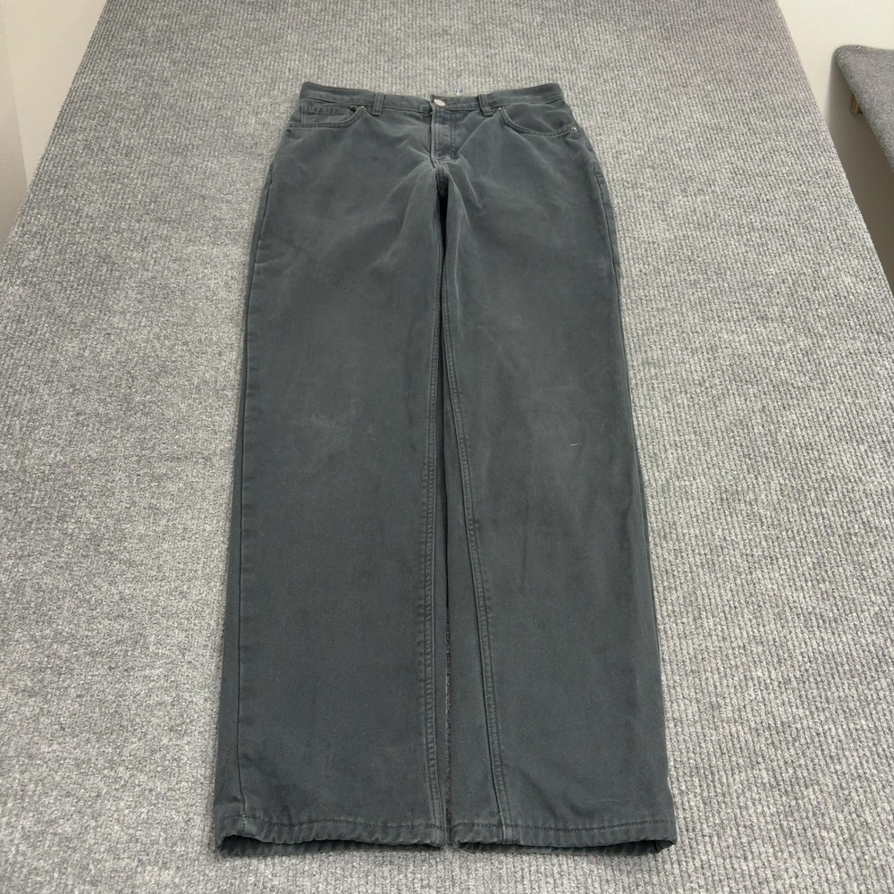 Lands End Pants Mens 33 Black Cotton Relaxed Fit Flannel Lined Classic Casual
